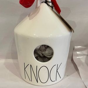 Rae Dunn round KNOCK birdhouse 🐦 red ribbon